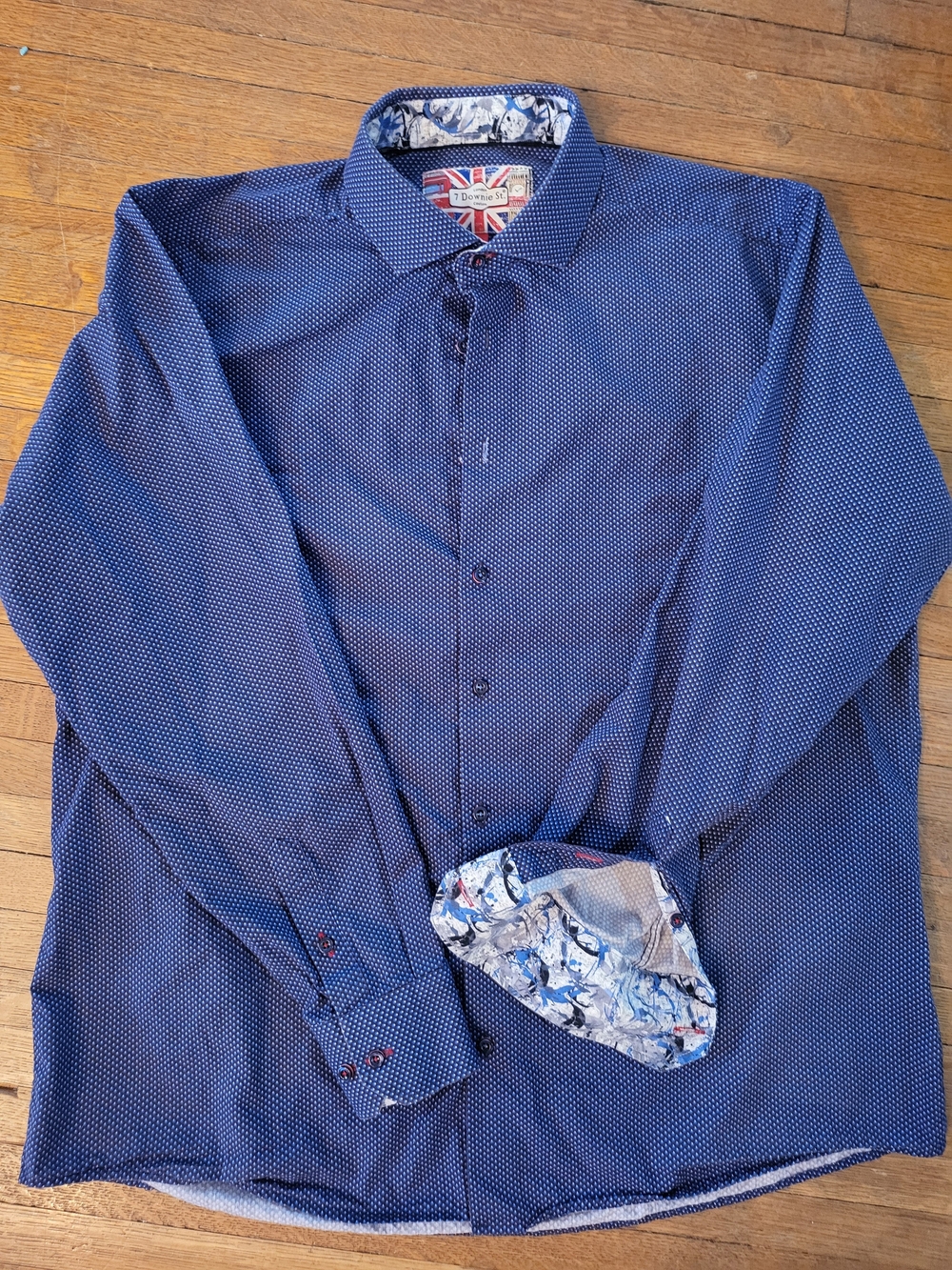 7 Downie St - Men’s Navy Microdot Dress Shirt